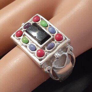 9.3g Vintage Sterling Silver 925 Colored Turquoise Iolite Onyx Gemstones Ring SE